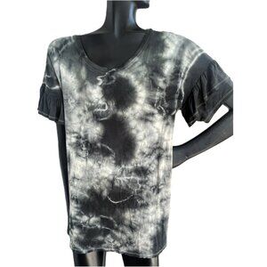NEW Super Comfy Hand Tie-dyed Ruffled Sleeve Rayon Challis T-Shirt in Olive